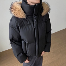 现货三防重磅硬挺boxy短款羽绒棉衣座山雕大毛毛领PU皮棉服外套冬，男装棉衣，电商A486-1