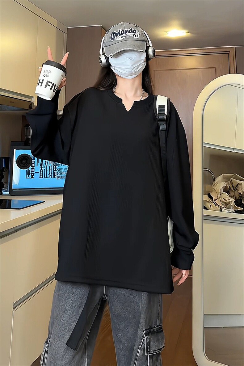 量大优供视频港风摆拍大码V领长袖T恤卫衣男CP81-特p25,男装T恤,电商B371