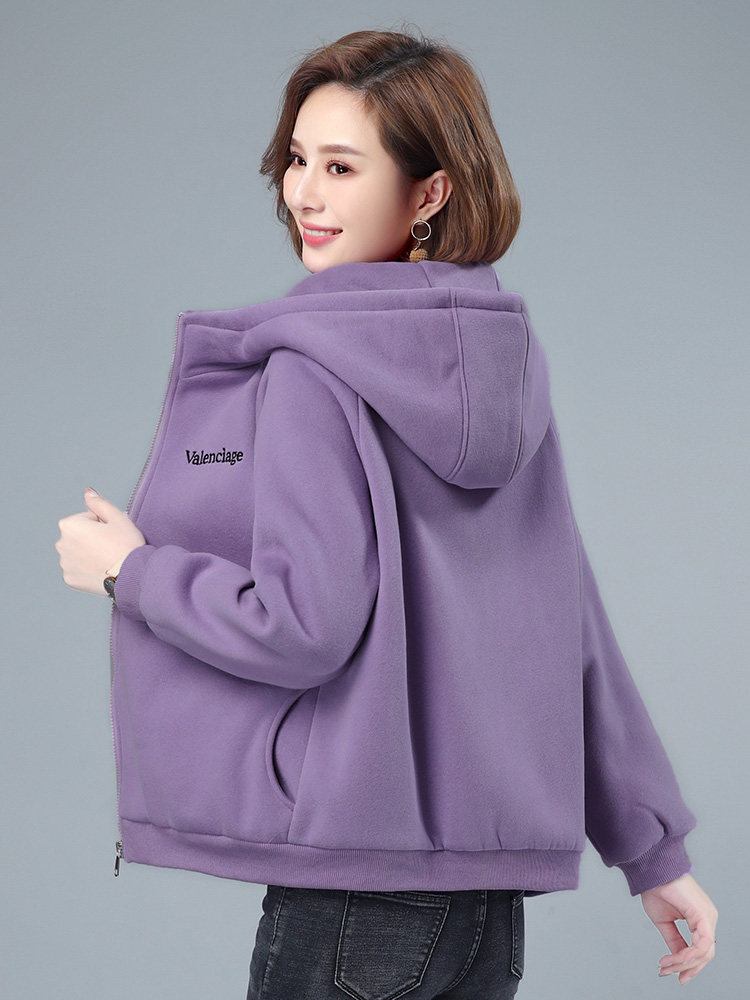 拉链卫衣外套女长袖2024春秋季新款韩版宽松妈妈短款薄款连帽开衫，女装卫衣/绒衫，3200格调