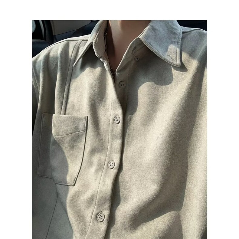 C696-P44春秋新品麂皮绒衬衫男时尚通勤休闲百搭长袖男美式复古,男装T恤,电商B323A