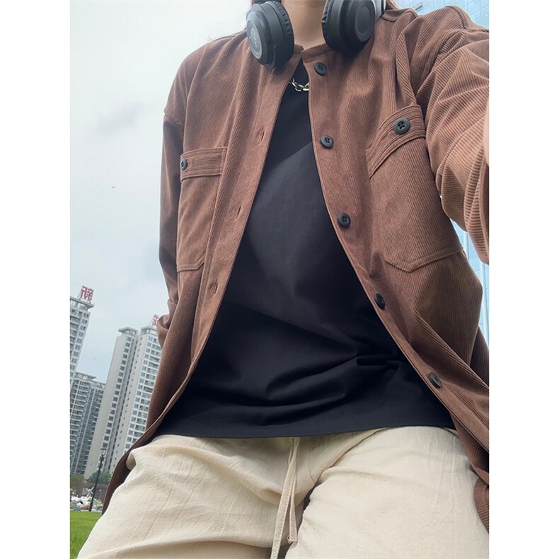 优优库平替灯芯绒衬衫秋冬款休闲宽松圆领长袖衬衣CS331-P35,男装衬衫,星座301C-5
