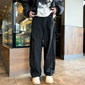 611-3 BK0012 特价P46 美式2侧边双线宽松男女牛仔裤图片