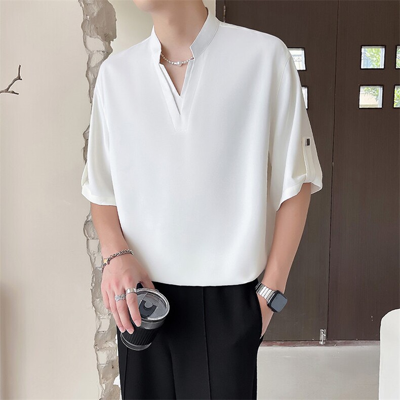 轻熟风~2025夏季新款冰丝垂感立领中袖衬衫C317/P50,男装衬衫,电商B331