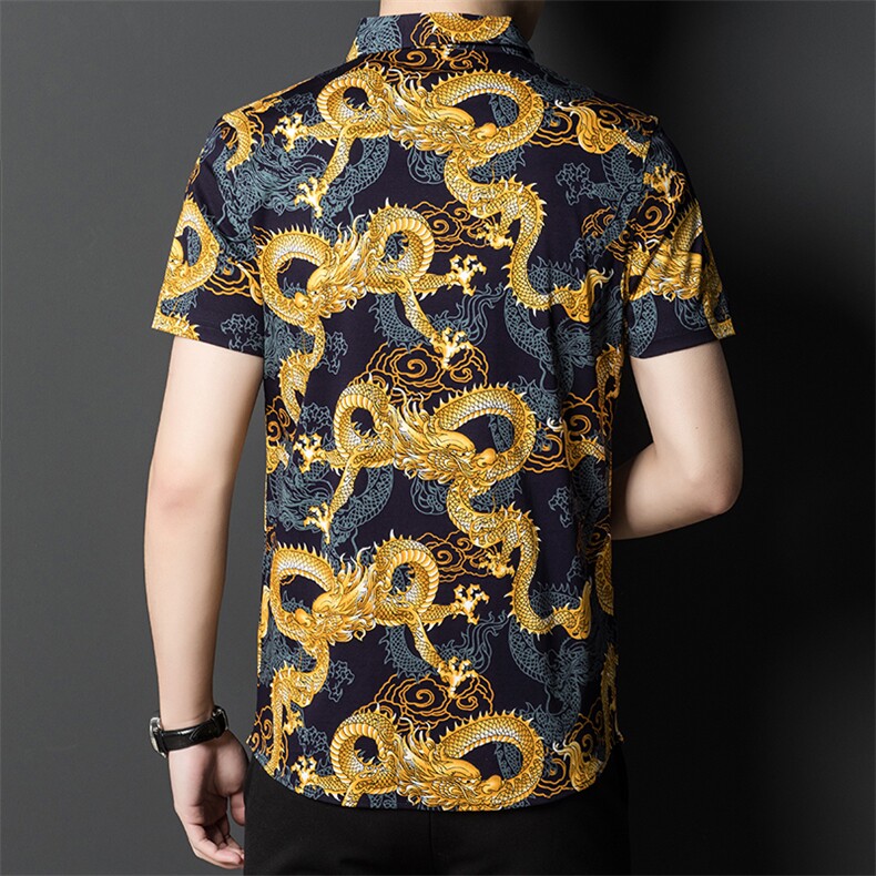 C1103钱塘2020-2风纯棉丝光男士印花短袖衬衫休闲P60,男装衬衫,钱塘207-2