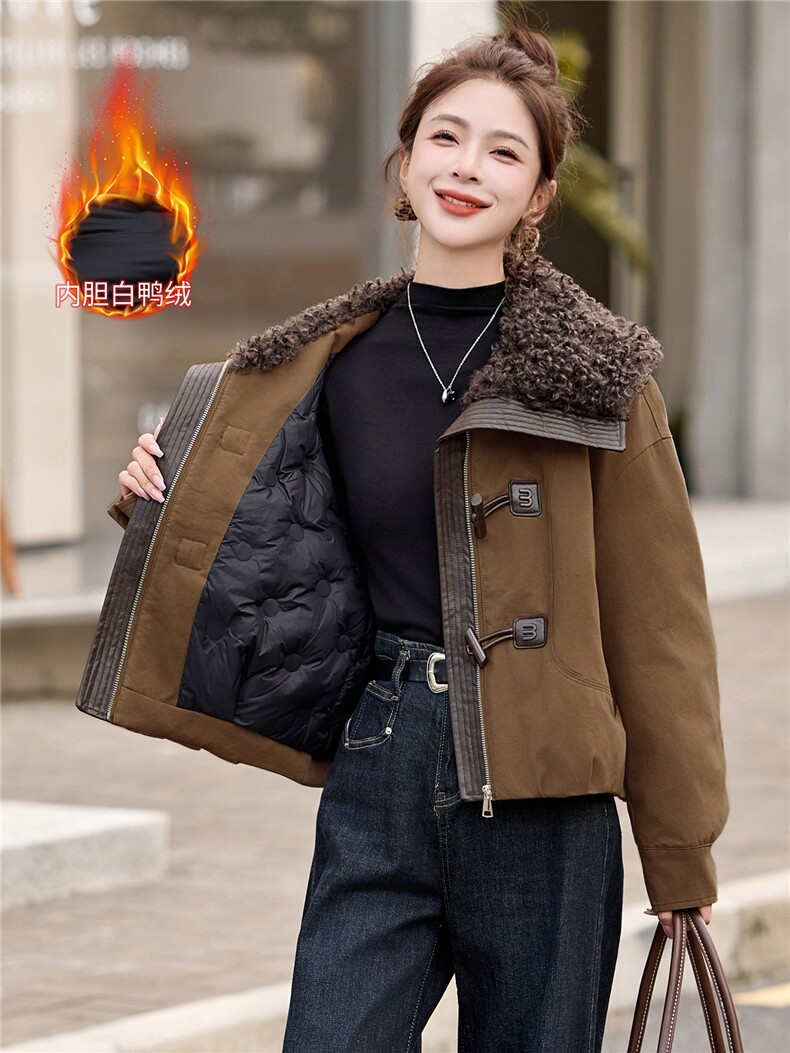 现货高级感派克羽绒服女2025冬季新款宽松保暖白鸭绒外套女,女装羽绒服,美沁
