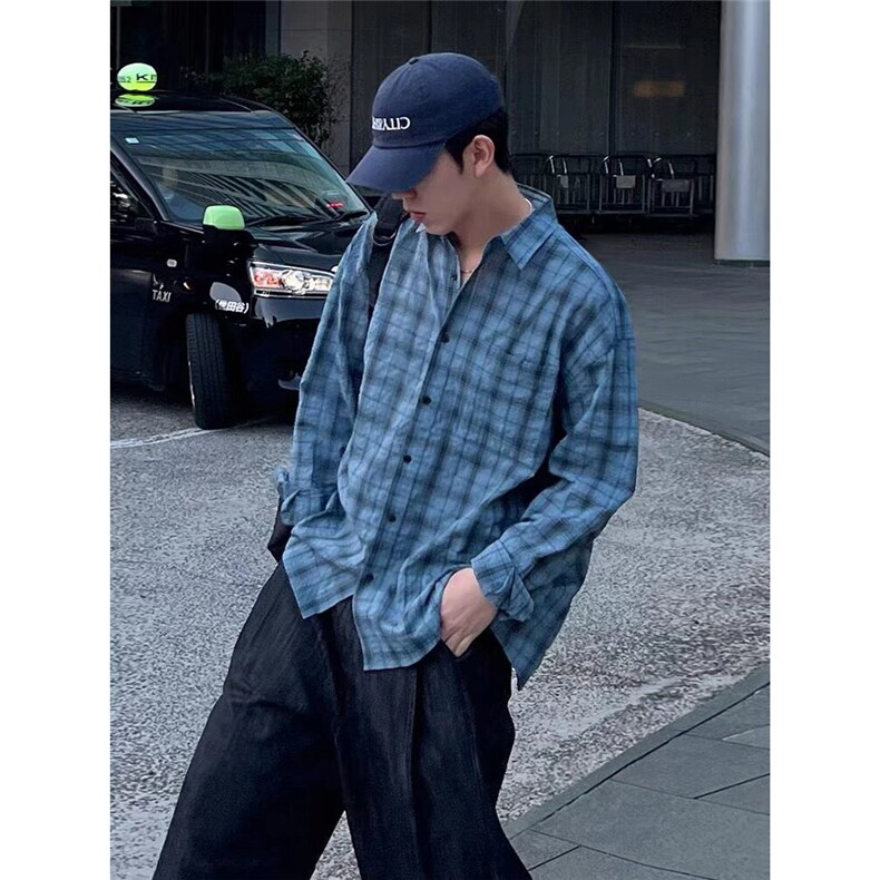毛呢格子外套男士2025新款春秋季美式潮牌青少年宽松翻领夹克上衣,男装夹克,星座506A