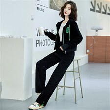 2024年春季御姐轻熟风炸街时尚职业高级感连帽卫衣外套阔腿裤套装，女装套装/套裙，时尚俏佳人