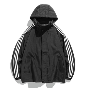 三条杠夹克男青少年运动休闲风衣上衣男女同款外套透气纯色登山服图片