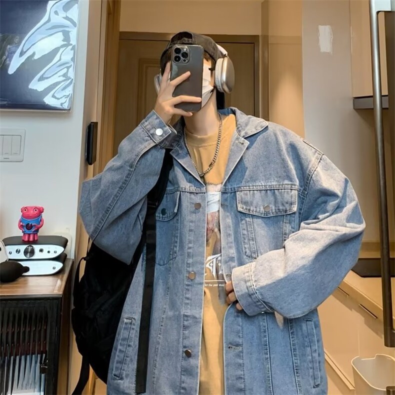复古渐变牛仔外套男春秋美式潮牌ins宽松工装夹克男J2113-P65,男装夹克,星座1109-3