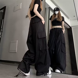 欧美高街工装裤男女同款显瘦宽松多口袋束脚运动垂感休闲裤