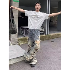 美式复古法工蓝弯刀工装裤潮cleanfit直筒微喇牛仔裤N695，男装牛仔裤，星座1116A（原606A-3）