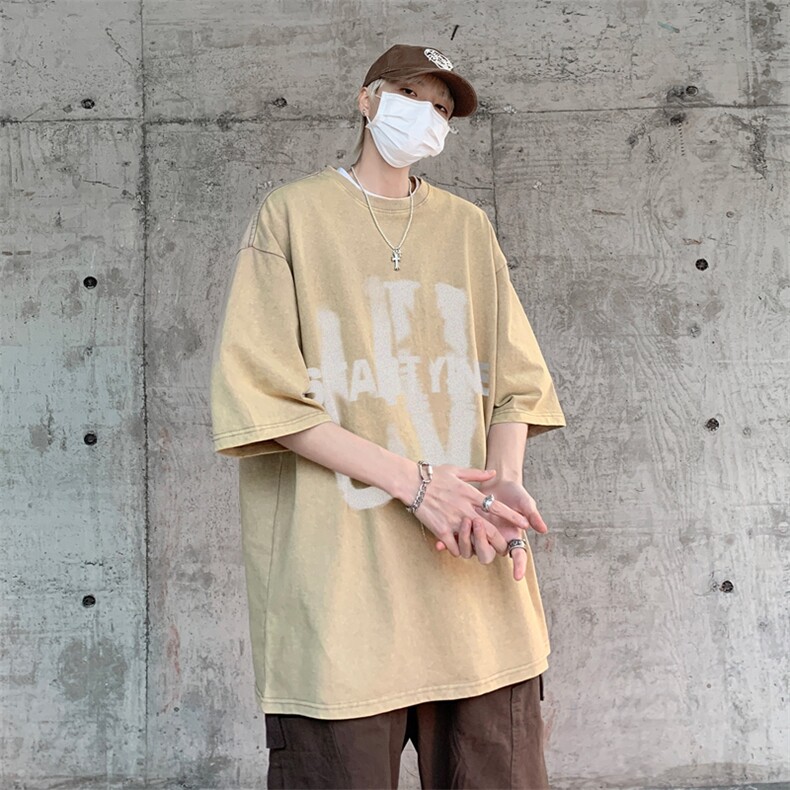 潮牌宽松短袖t恤蜡染美式复古高街水洗做旧517A-2-SX243-P38,男装T恤,星座517A-2