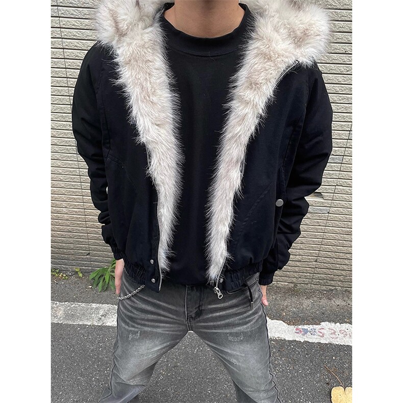 现货高品质美式高街冬季重磅硬挺短款座山雕毛领棉衣男女加厚外套图片