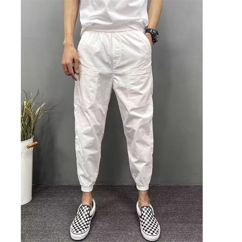 夏季新款棉麻六兜韩版黑白休闲裤九分裤潮流修身新款流行慵懒原宿图片