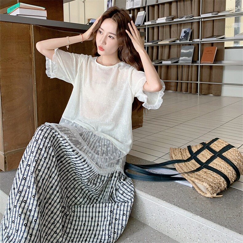 现货蕾丝短袖半身裙套裙-1d066-5077款-P150-K230,女装套装/套裙,1D066-1