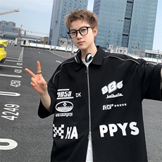 405A港风设计感拉链装饰印花衬衫短袖T恤CS03-P45控68，男装T恤，星座405A