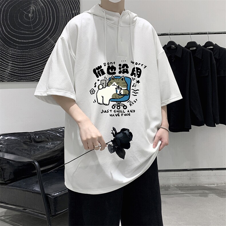 LD54403-P45NASA连帽短袖t恤男大码胖子带帽五分袖中袖,男装T恤,电商A040