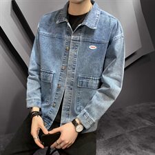 春秋水洗复古蓝色牛仔外套宽松夹克男装韩版潮流DT，男装夹克，电商A102