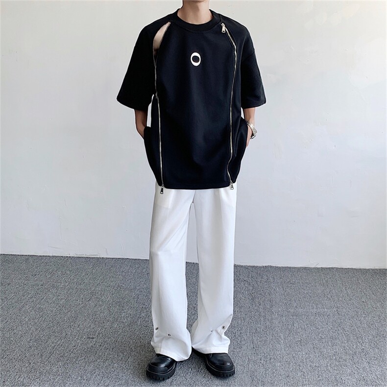 T15-P35夏季宽松型重工拉链设计感短袖T恤,男装T恤,星座1501-1