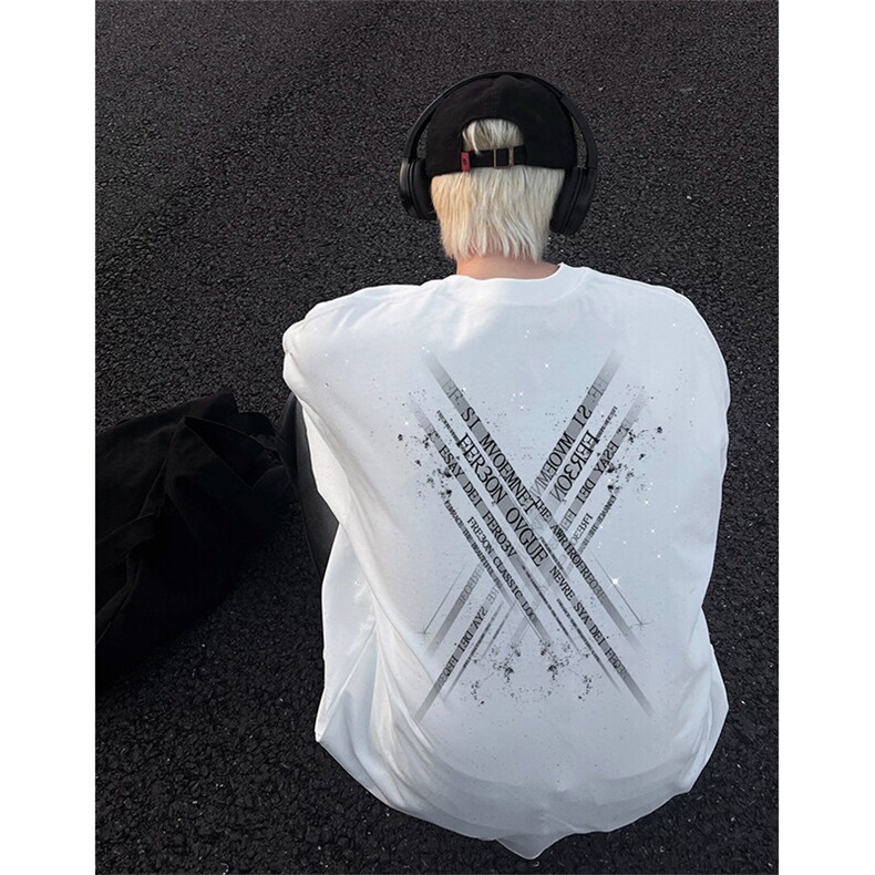 可48小时发货支持抖音得物来样二开美式满天星亮片短袖T恤MTX662,男装T恤,电商A486-1