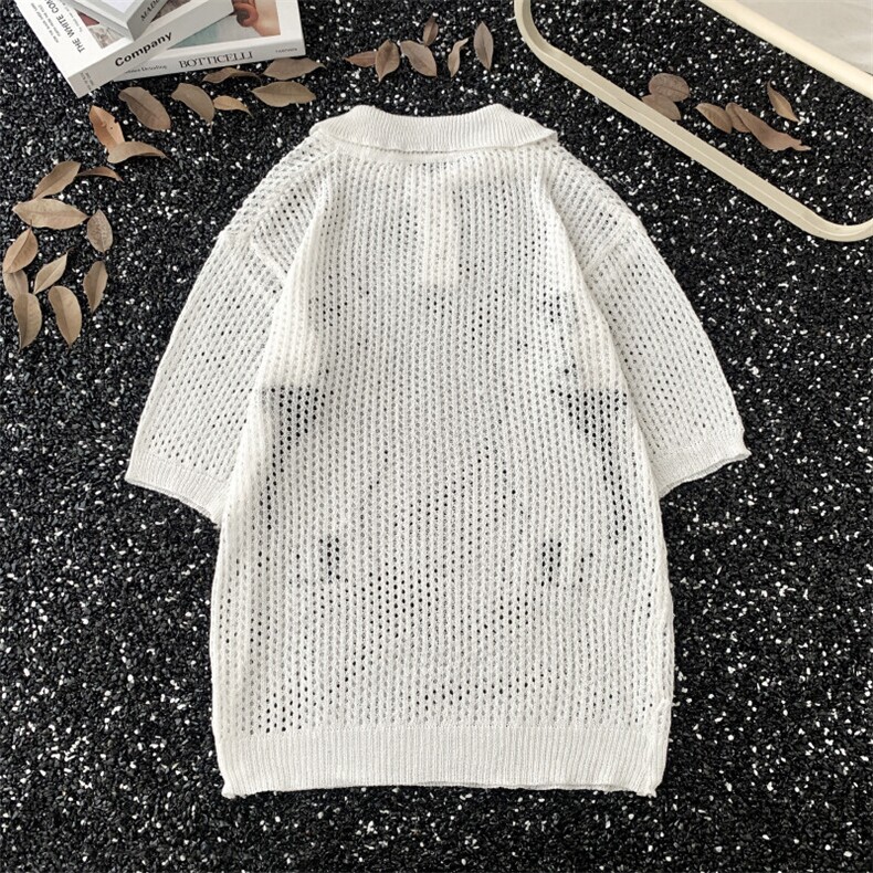 翻领Polo短袖针织衫T恤男镂空复古小猫提花撞色YP968P35,男装Polo衫,星座1013-1