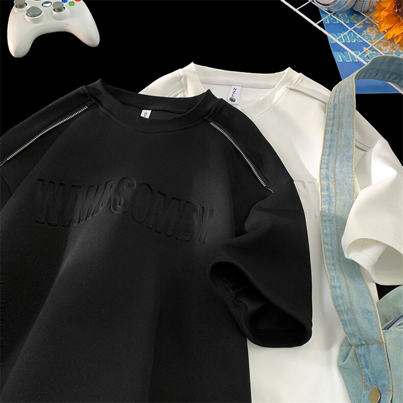 钢印曼巴棉280拉链克短袖宽松大码T恤TT8313特p35控59，男装T恤，星座804-1