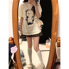 T0682-P25简约线条小熊纯棉卡通短袖学院风学生百搭上衣，男装T恤，星座617A-2