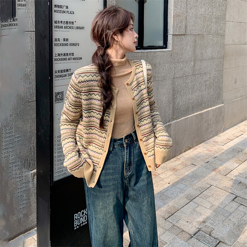 小香风条纹羊毛开衫外套女春秋2025年新款小个子盐系轻熟减龄上衣,女装短外套,天使之佳话