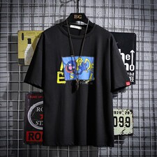 2021夏季新网格风日系大码男已注册卡通印花短袖T恤T1050-P25，男装T恤，电商A001