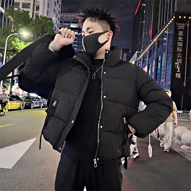 B03/P98控138 冬季黑色系百搭褶皱肌理感立领棉衣外套男黑首1图片