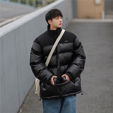 拼接PU皮棉衣加厚棉服立领街头外套ZM073-P110控139，男装棉衣，星座1408-1