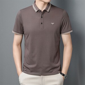 2023夏季新款中青年男士翻领纯色POLO上衣宽松打底衫男装休闲体恤图片