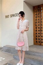 蕾丝木耳边碎花连衣裙，女装连衣裙，乔西儿