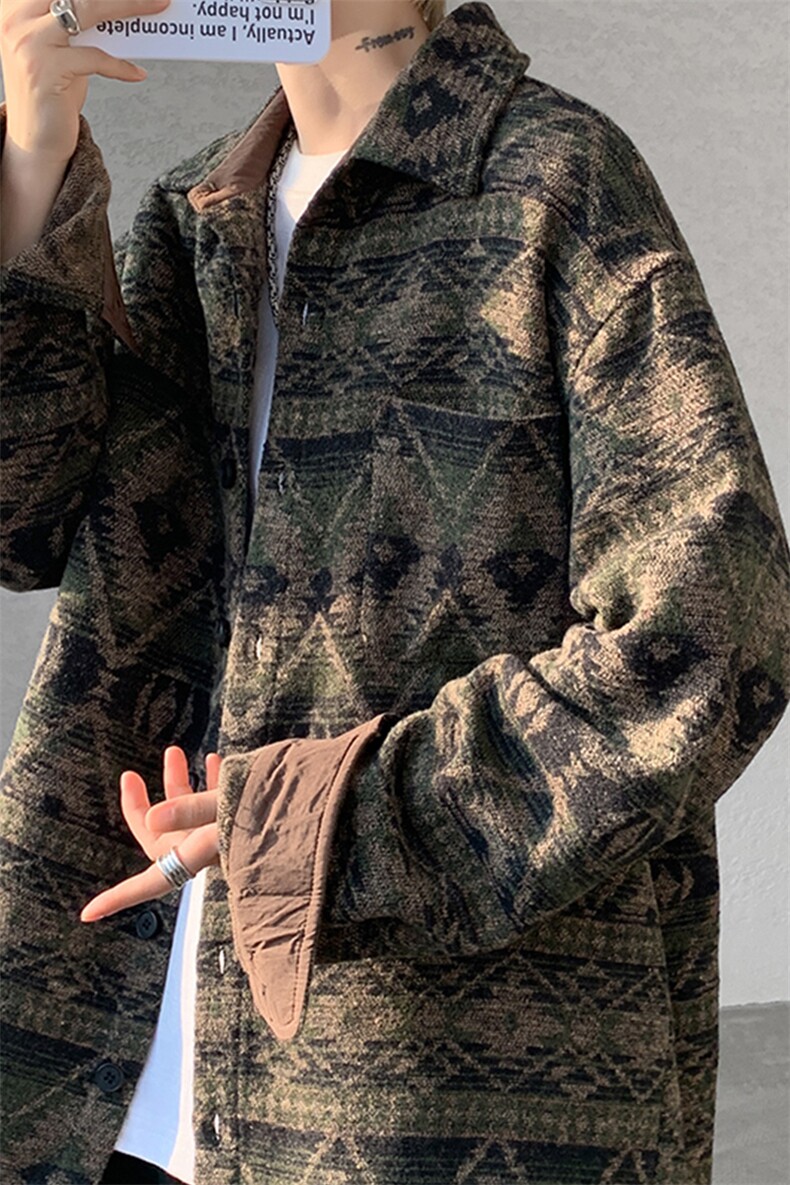8XL-M复古大码民族风衬衫男款秋冬季加厚粗呢藏式外套CS29001P68,男装衬衫,电商B312