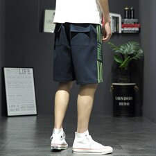 2021夏季新灰墙日系大码男条纹运动字母印花休闲短裤K2038-P35，男装休闲裤，电商A001