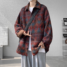 8XL-M复古大码民族风衬衫男款秋冬季加厚粗呢藏式外套CS29001P68，男装衬衫，电商B312