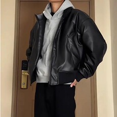 美式高街皮衣棉服cleanfit短宽廓形夹棉立领机车外套M0602-P90，男装皮衣，星座308B-2