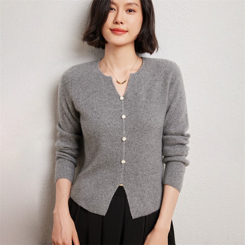 时尚女士双V领扣子长袖衫优雅显瘦10%开衫,女装羊绒衫,臻维羊绒