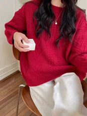 百搭时尚圆领花纹针织衫2025，女装针织衫/毛衣，思途羊绒