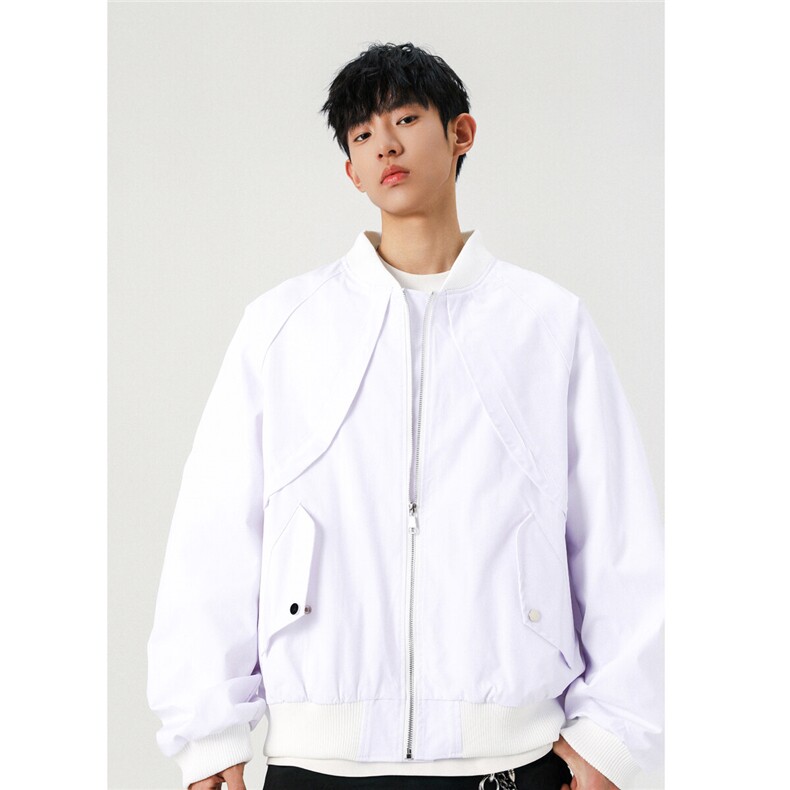 老钱风美式轮廓形可脱卸帽子春秋外套男潮流痞帅白色夹克P88，男装夹克，电商C306-1