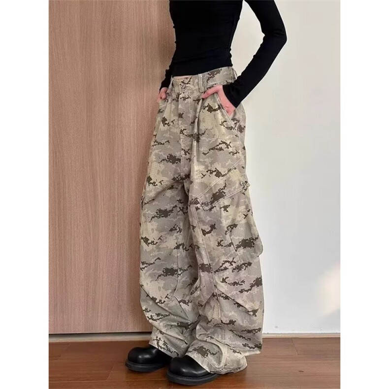 秋款美式复古迷彩伞兵褶皱直筒阔腿裤男女宽松休闲长裤KA495,男装休闲裤,星座1116A（原606A-3）