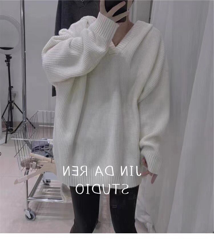 连帽毛衣女秋冬2024新款宽松慵懒风针织衫长袖上衣,女装羊毛衫,思途羊绒
