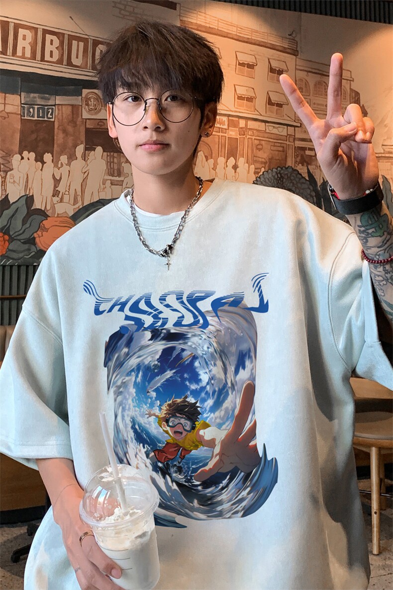 ！版权！2025夏季新款男士鹿皮绒短袖T恤情侣半袖TL2425特P19,男装T恤,电商B220