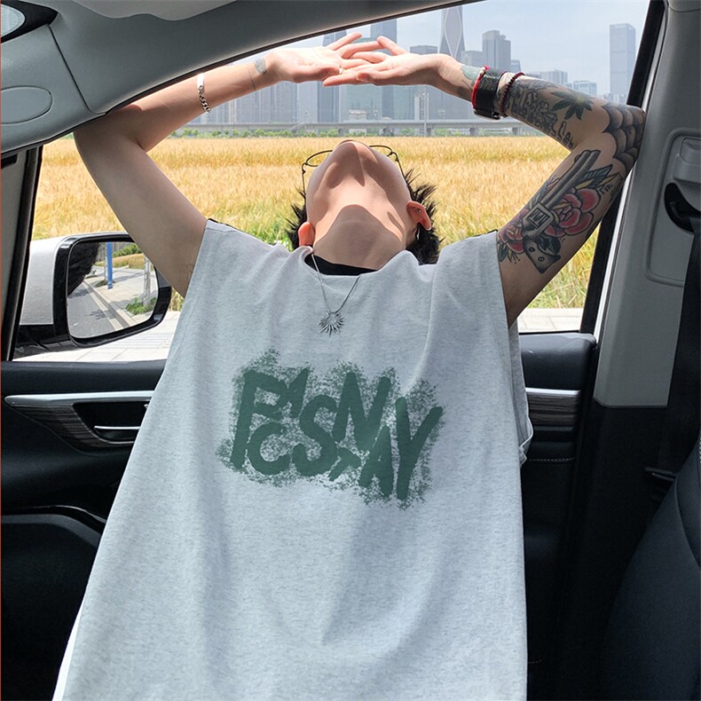 量大优供视频直播高品质重磅260克双纱纯棉印花背心无袖T恤DB82，男装背心/马甲，电商A486