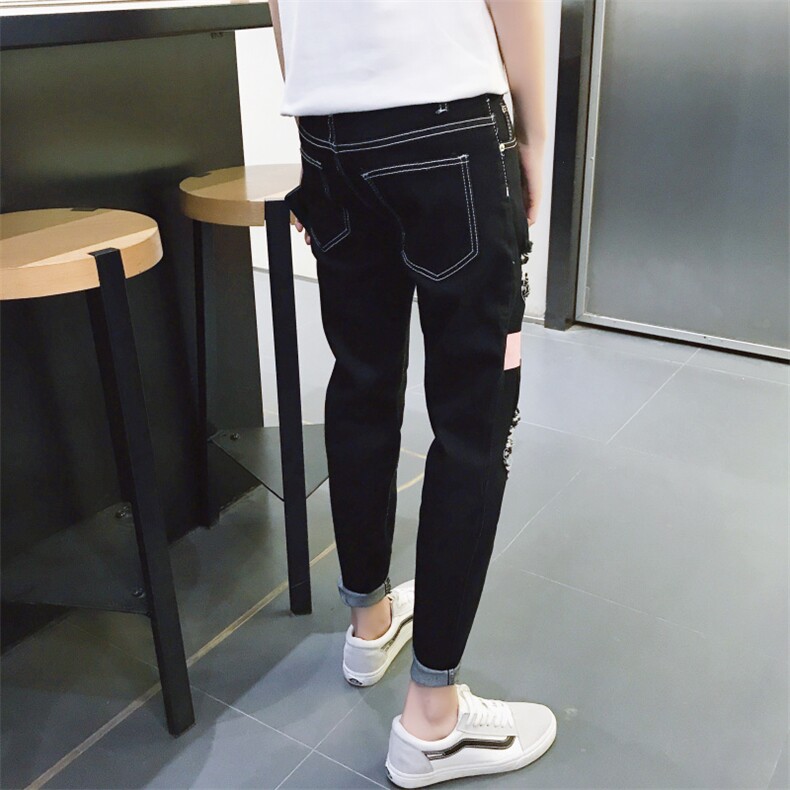 2021夏季九分牛仔裤男士韩版潮流修身弹力小脚破洞9分裤子805,男装牛仔裤,电商A318