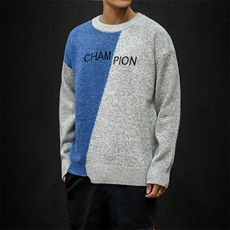 9201P30黑墙秋季新款男士双色拼接毛衣宽松圆领复古针织衫男，男装针织衫/毛衣，电商A026-1