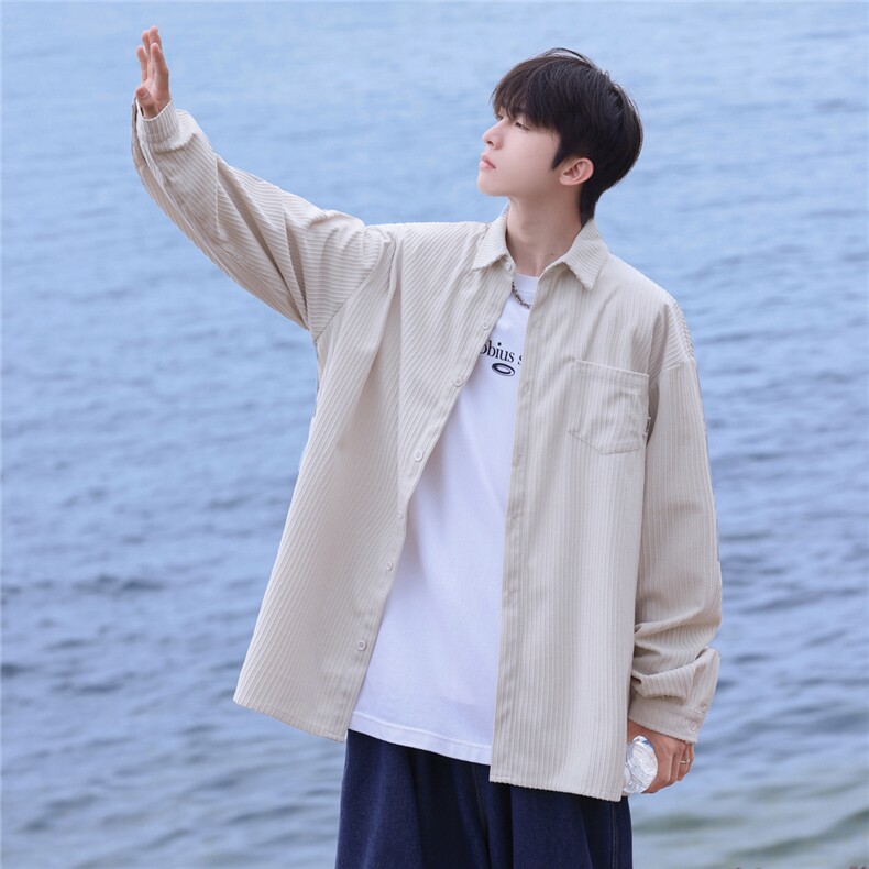 港风2025秋装新灯芯绒长袖宽松衬衫男装秋季休闲衬衣外套S238-P48,男装衬衫,电商A233-1