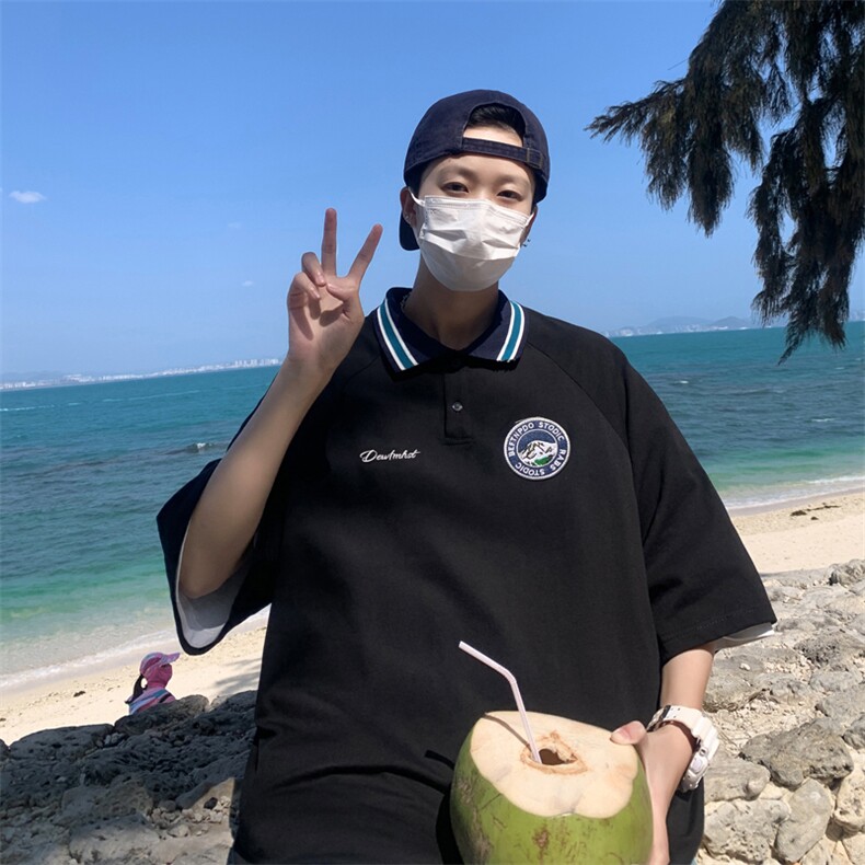 T323-P31夏季宽松型刺绣polo冰丝五分袖,男装T恤,星座1501-1