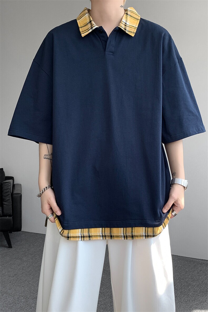 短袖男夏季新款港风宽松假两件体恤上衣DX3302-P32,男装T恤,星座214-3