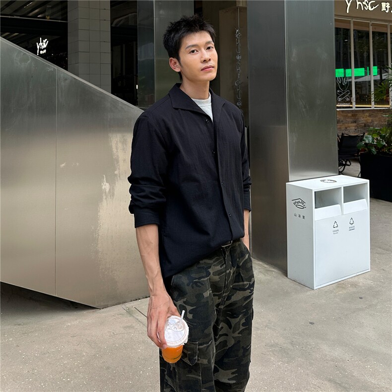 高品质白色V领设计感衬衫男长袖春秋衬衣男士A236-C601-P70,男装衬衫,电商A236